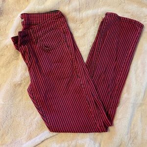 Pinstripe pink and purple skinny jeans